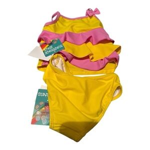 Kids Yellow and Pink Ruffle Swim Suit Bikini Size 12 months UPF 50